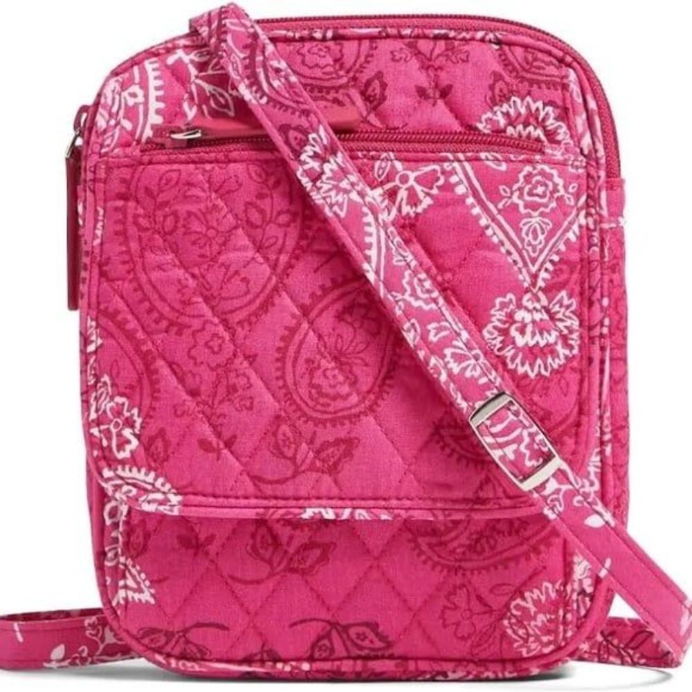 Vera Bradley Mini Hipster Crossbody Purse Pink Stamped Paisley Bag Pockets NWT